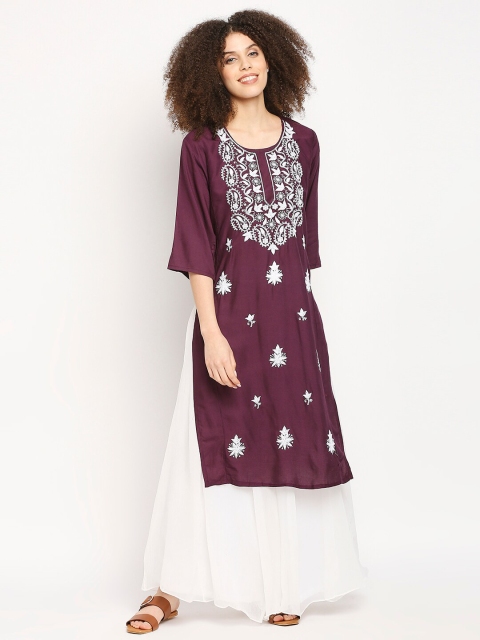 

Ira Soleil Women Violet Ethnic Motifs Embroidered Thread Work Kurta