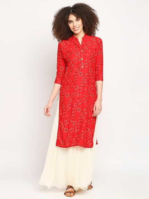 

Ira Soleil Women Red Bandhani Printed Cotton Kurta