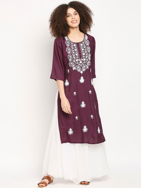 

Ira Soleil Women Violet & White Ethnic Motifs Embroidered Kurta with Palazzos