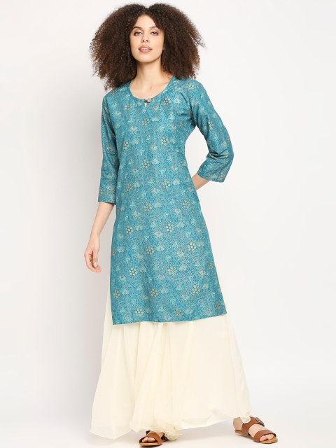 

Ira Soleil Women Turquoise Blue Printed Kurta with Palazzo