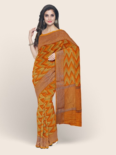 

Pothys Mustard & Orange Chanderi Saree