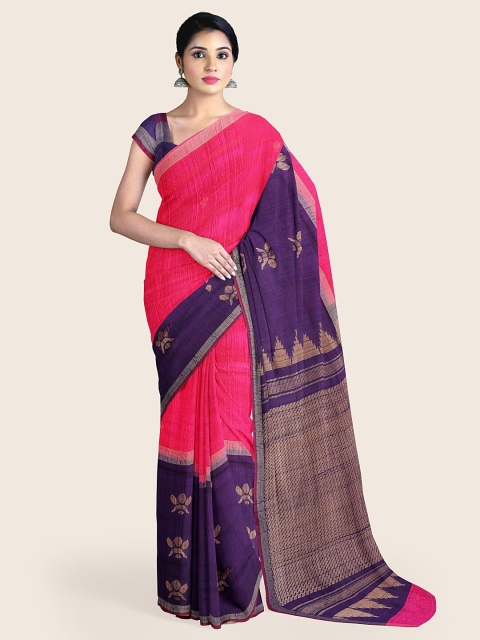 

Pothys Pink & Navy Blue Ethnic Motifs Zari Jute Silk Saree
