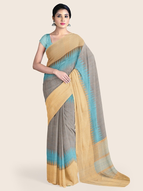 

Pothys Grey & Blue Colourblocked Zari Jute Silk Saree
