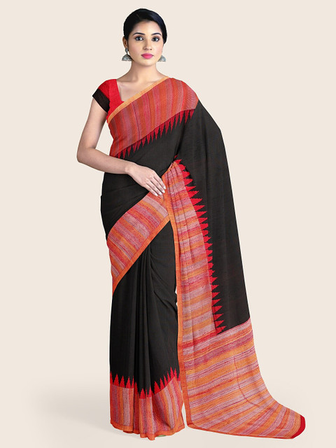 

Pothys Black & Red Zari Jute Silk Saree