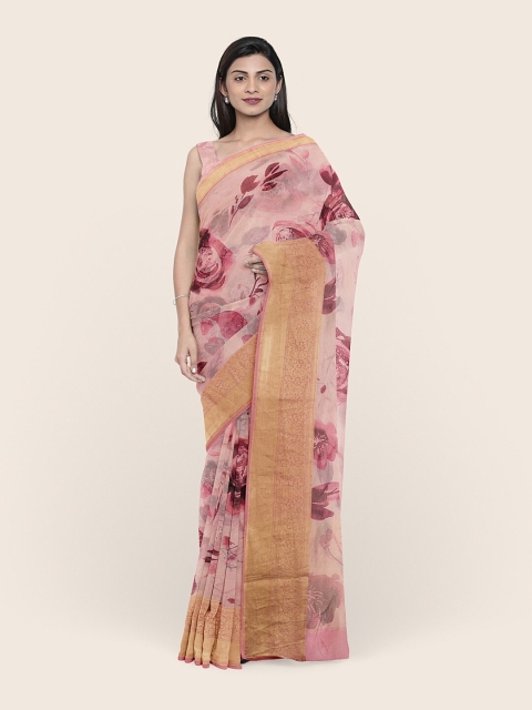 

Pothys Pink Floral Printed Pure Organza Saree