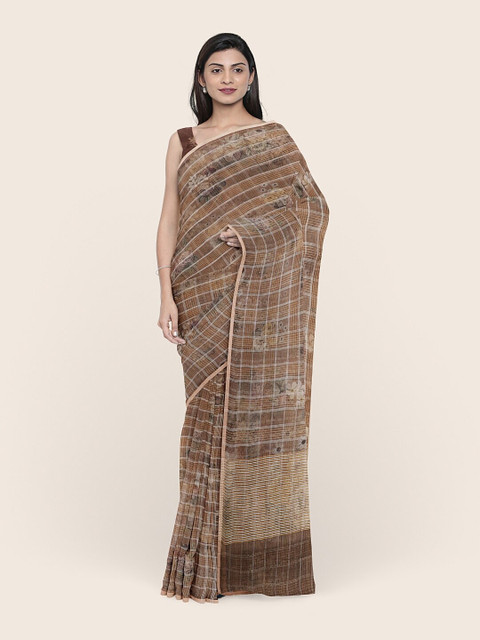 

Pothys Brown Floral Printed Pure Organza Saree