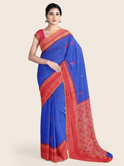 

Pothys Blue & Red Ethnic Motifs Woven Design Jute Silk Saree