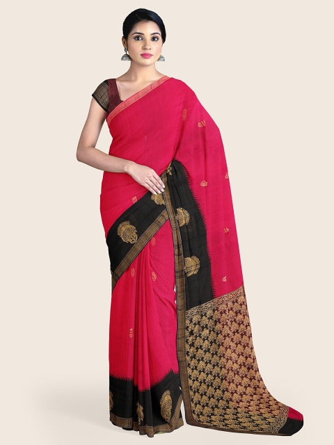 

Pothys Pink & Black Ethnic Motifs Jute Silk Saree