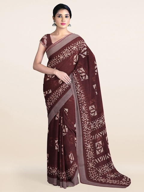 

Pothys Purple & White Batik Linen Blend Saree