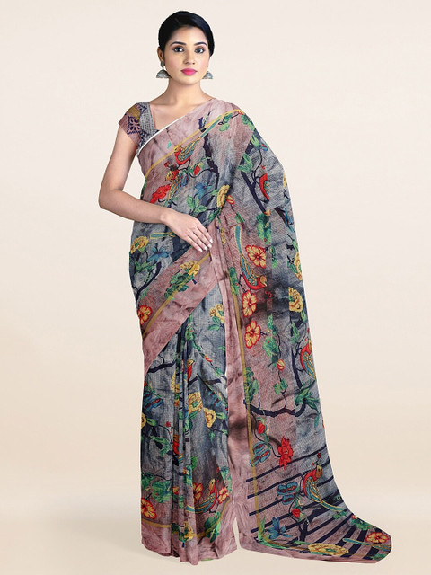 

Pothys Grey & Multi Color Floral Printed Cotton Saree