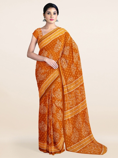 

Pothys Mustard & Cream-Coloured Ethnic Motifs Cotton Blend Saree