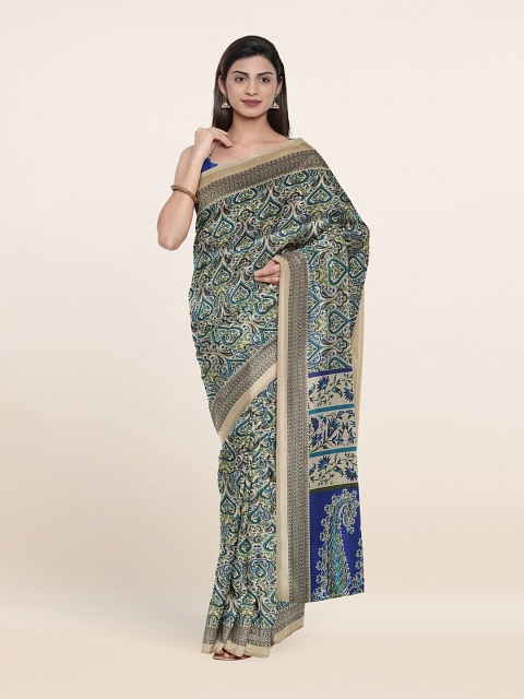 

Pothys Navy Blue & Green Ethnic Motifs Printed Saree