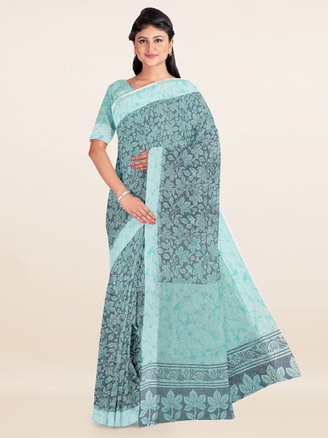 

Pothys Grey & Turquoise Blue Floral Printed Saree