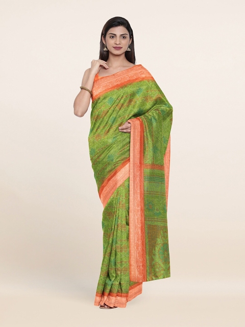 

Pothys Green & Orange Printed Woven Design Cotton Blend Saree