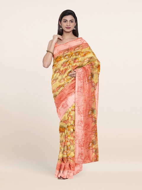 

Pothys Yellow & Pink Floral Printed Cotton Saree