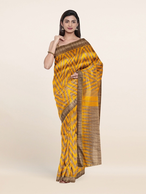 

Pothys Yellow & Beige Zari Cotton Blend Saree