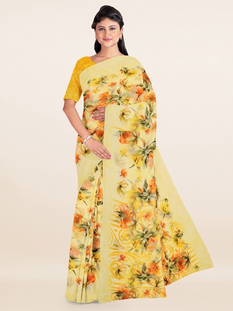 

Pothys Yellow & Orange Floral Printed Saree