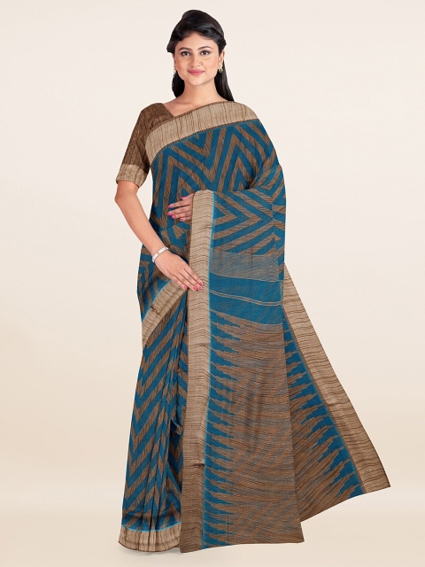 

Pothys Blue & Brown Geometric Printed Cotton Blend Saree