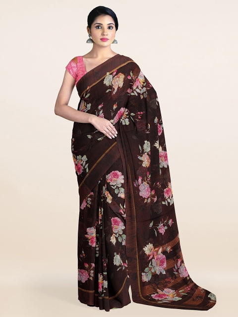 

Pothys Brown & Pink Floral Printed Cotton Blend Saree