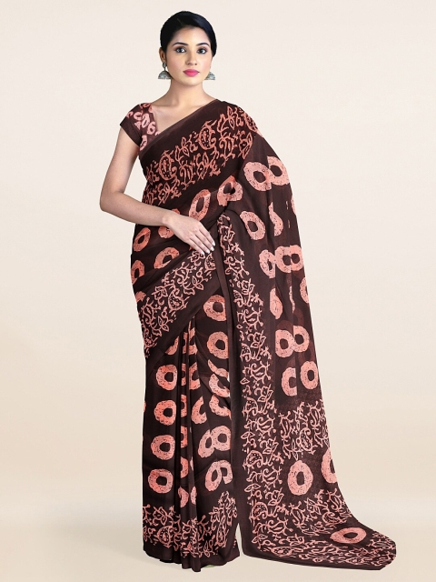 

Pothys Brown & Peach-Coloured Printed Cotton Blend Saree