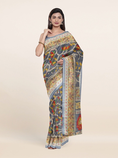

Pothys Grey & Red Floral Cotton Blend Saree