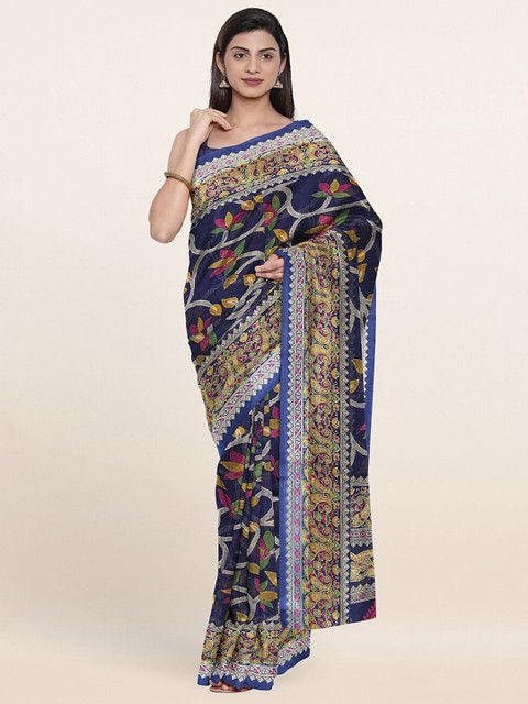 

Pothys Blue & Green Floral Printed Cotton Blend Saree