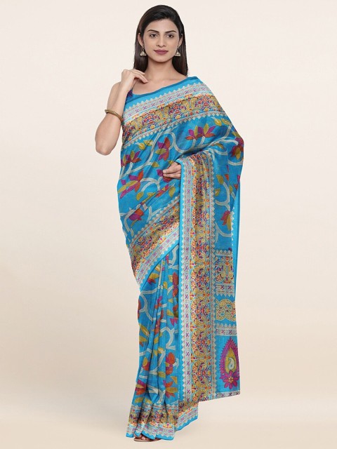 

Pothys Blue & Red Floral Cotton Blend Saree