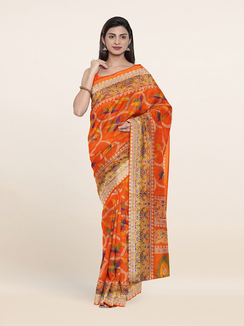 

Pothys Orange & Green Floral Printed Cotton Saree