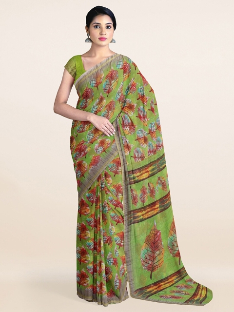 

Pothys Green & Red Floral Cotton Blend Saree