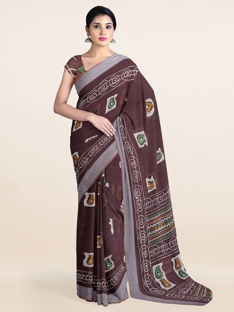 

Pothys Brown & White Zari Linen Blend Saree