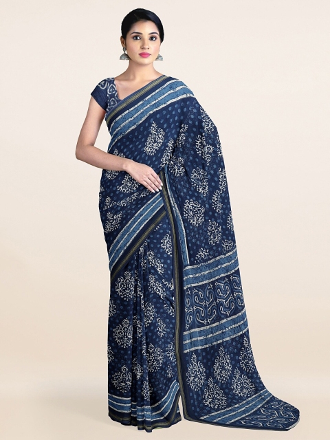 

Pothys Blue & White Ethnic Motifs Zari Cotton Blend Saree