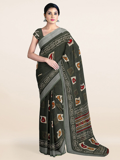 

Pothys Green & Red Geometric Printed Linen Blend Saree