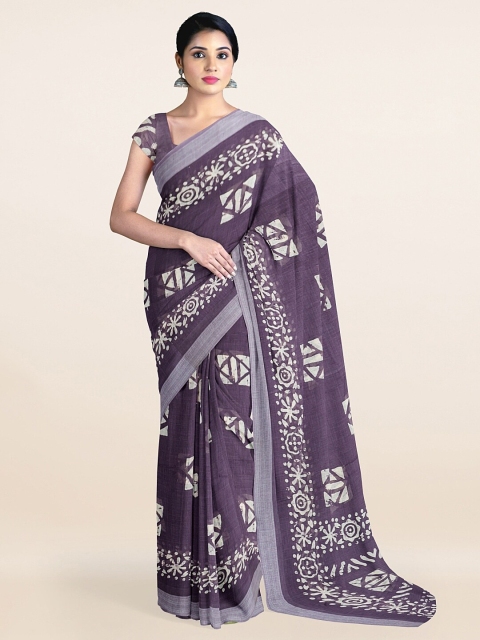 

Pothys Violet & Grey Ethnic Motifs Printed Linen Blend Saree