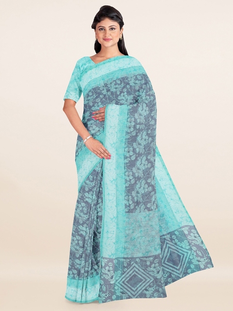 

Pothys Grey & Blue Floral Printed Cotton Saree