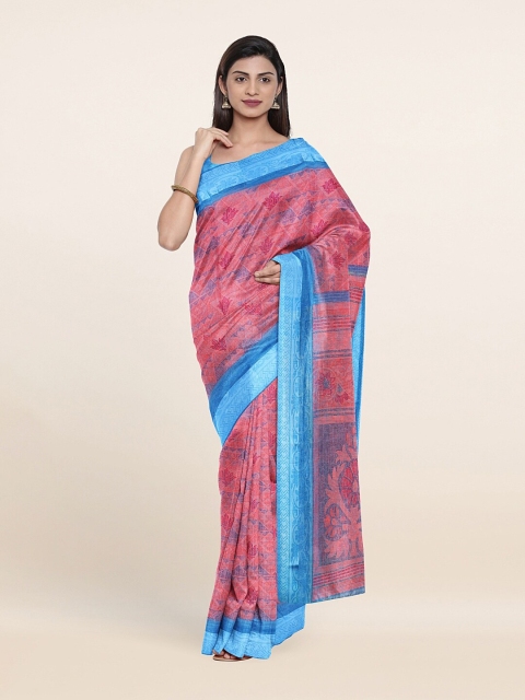 

Pothys Pink & Blue Ethnic Motifs Printed Saree