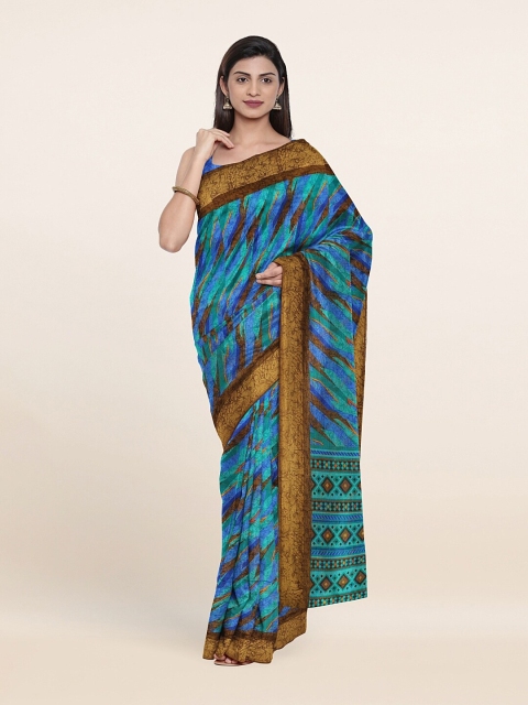 

Pothys Blue & Brown Abstract Printed Cotton Blend Saree