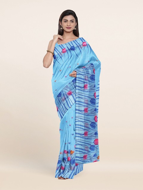 

Pothys Blue & Pink Floral Saree