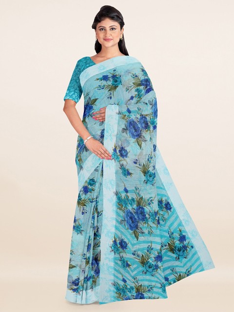 

Pothys Blue & Green Floral Printed Cotton Blend Saree