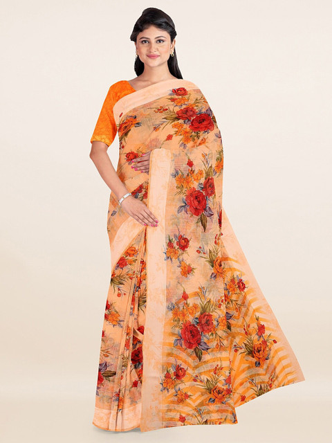 

Pothys Peach-Coloured & Red Floral Saree