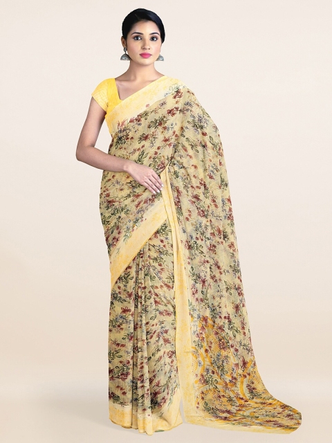 

Pothys Yellow & Green Floral Printed Cotton Blend Saree