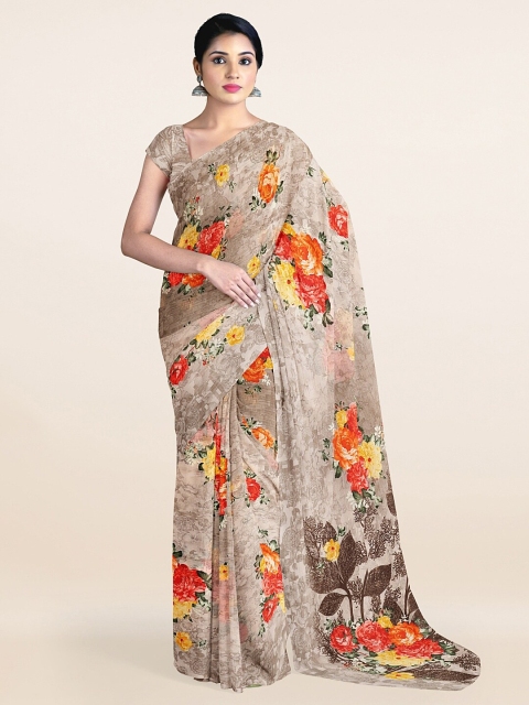 

Pothys Grey & Red Floral Printed Cotton Saree