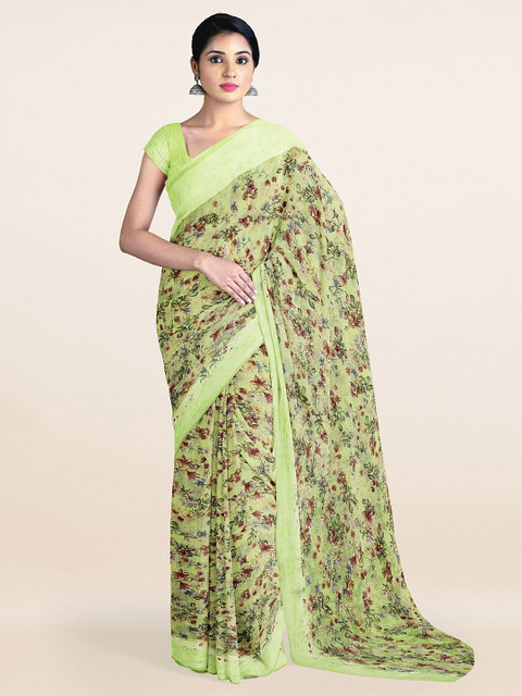 

Pothys Green & Brown Floral Printed Saree