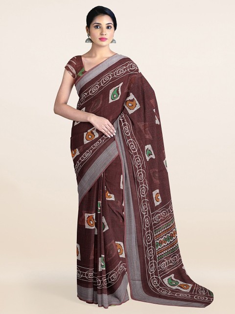 

Pothys Brown & Silver-Toned Paisley Linen Blend Saree