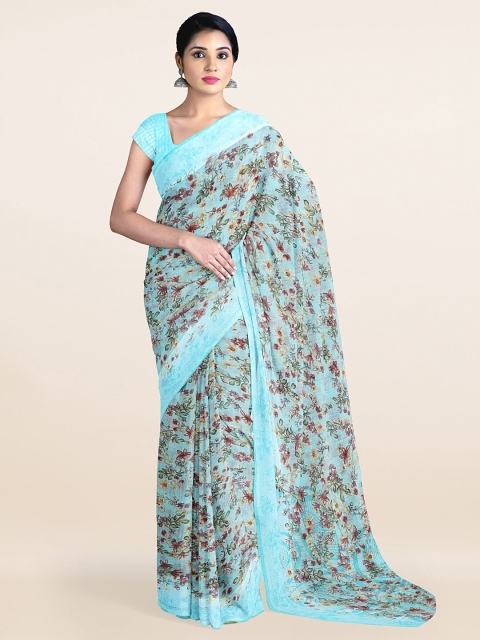 

Pothys Blue & Grey Floral Printed Cotton Blend Saree