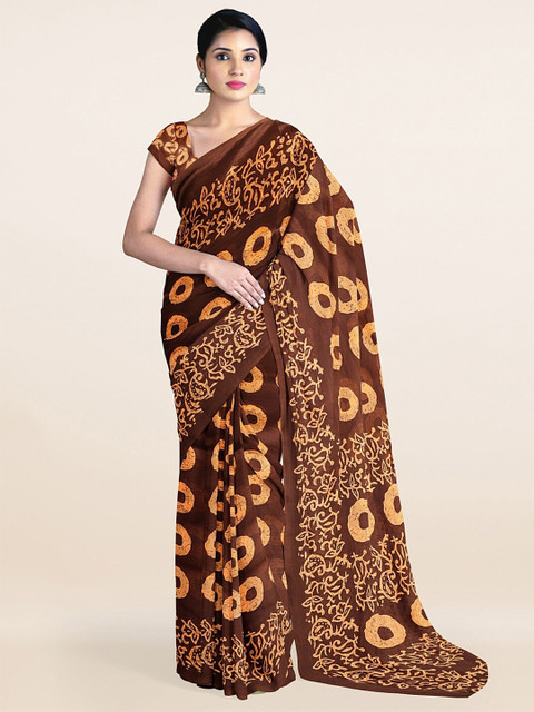 

Pothys Brown & Orange Printed Cotton Blend Saree