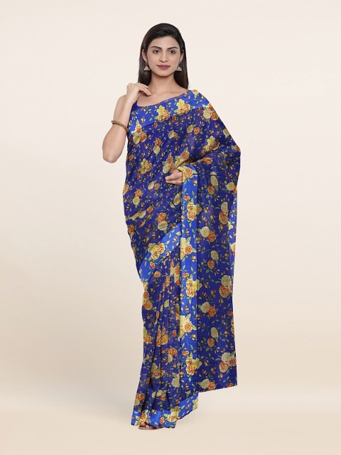 

Pothys Blue & Yellow Floral Printed Cotton Blend Saree