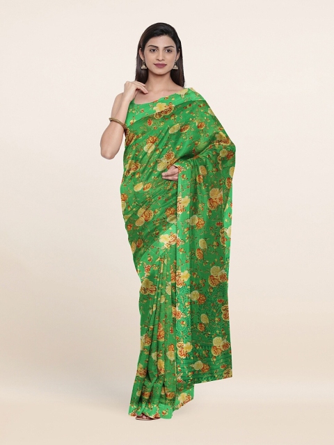 

Pothys Green & Yellow Floral Cotton Blend Saree