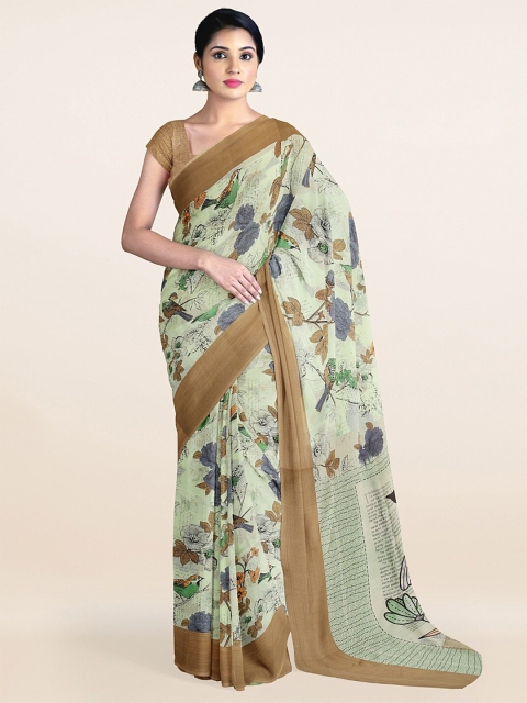 

Pothys Green & Blue Floral Printed Saree