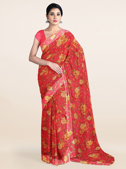 

Pothys Red & Yellow Floral Printed Saree