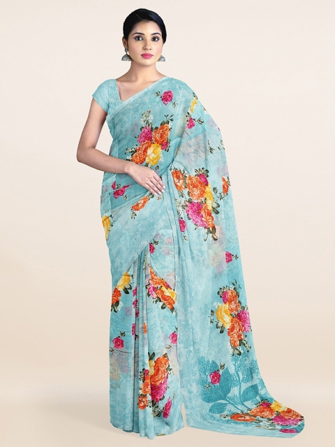 

Pothys Blue & Pink Floral Cotton Blend Saree
